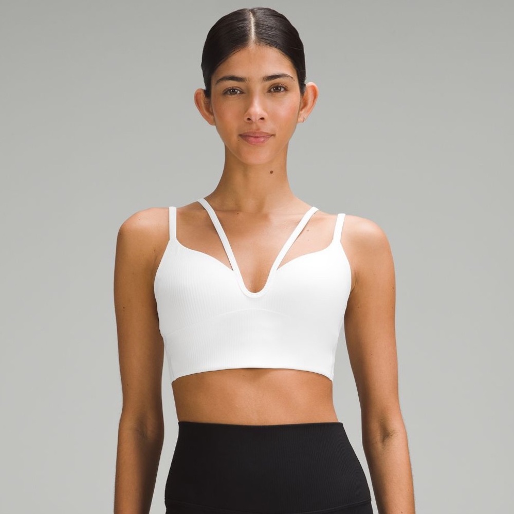 White Lululemon Like A Cloud Strappy Longline Ribbed Bra